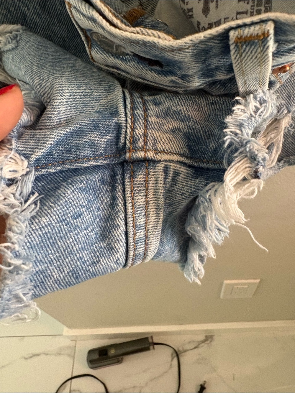 Levi's 501 Light Blue Distressed Denim Cutoff Shorts - Picture 8 of 11